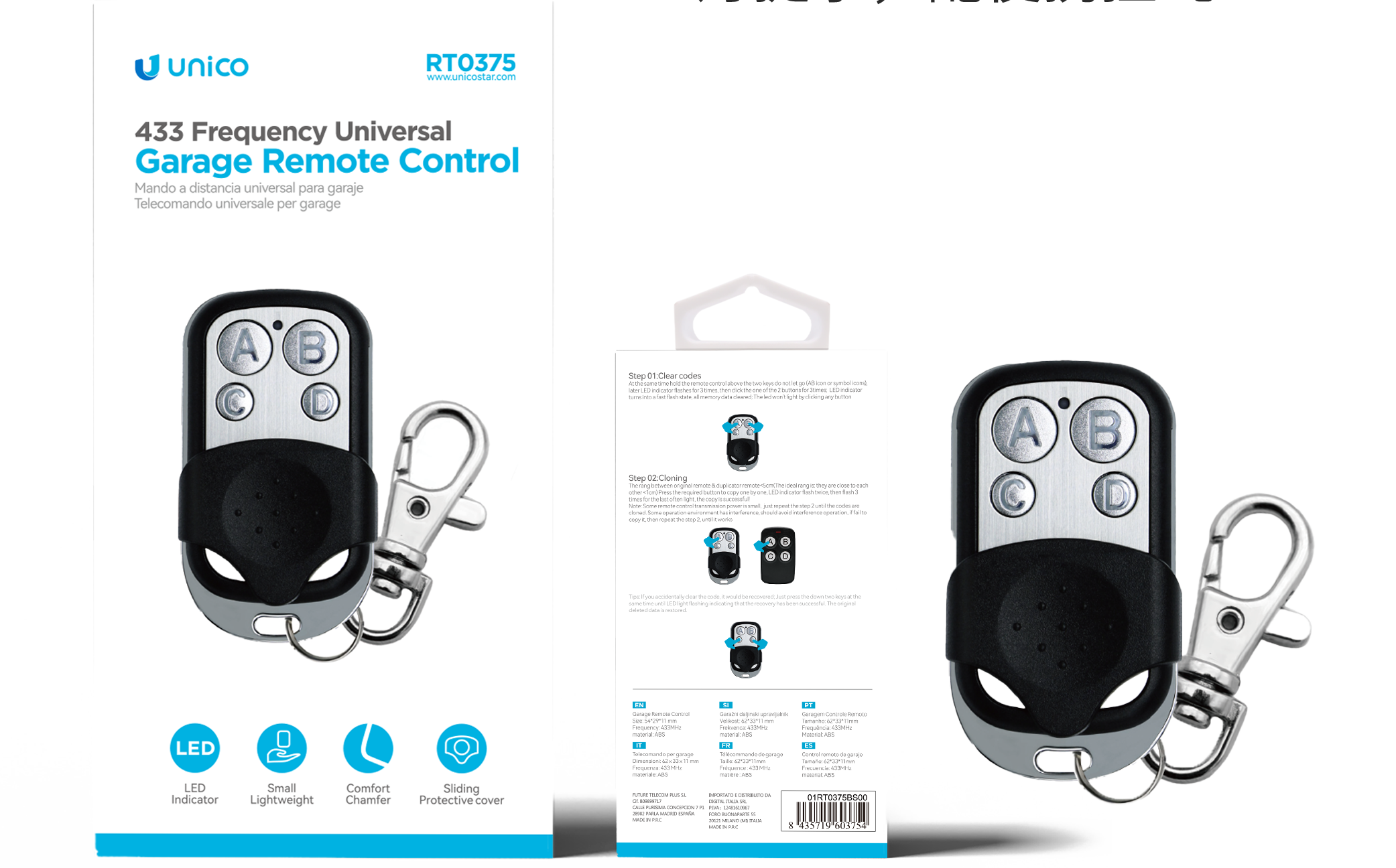 Unico RT0375 433 Frequency Universal Garage Remote Control Black+Silver